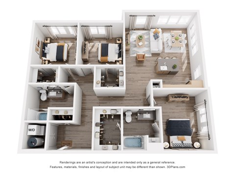 Floor plan for 3 beds, 2 baths, 1341 sqft